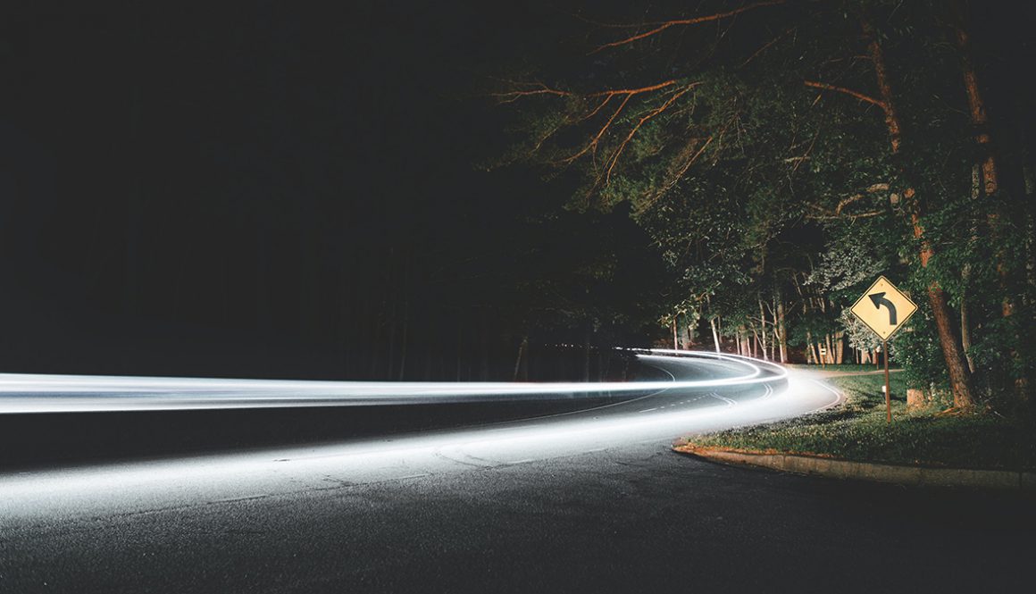 Dark road at night