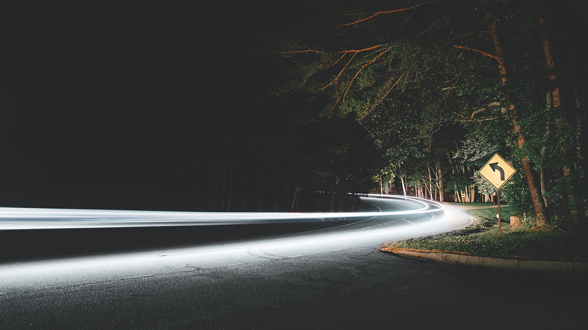 Dark road at night