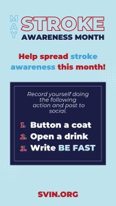 A social media infographic asking people to spread awareness of stroke symptoms in May