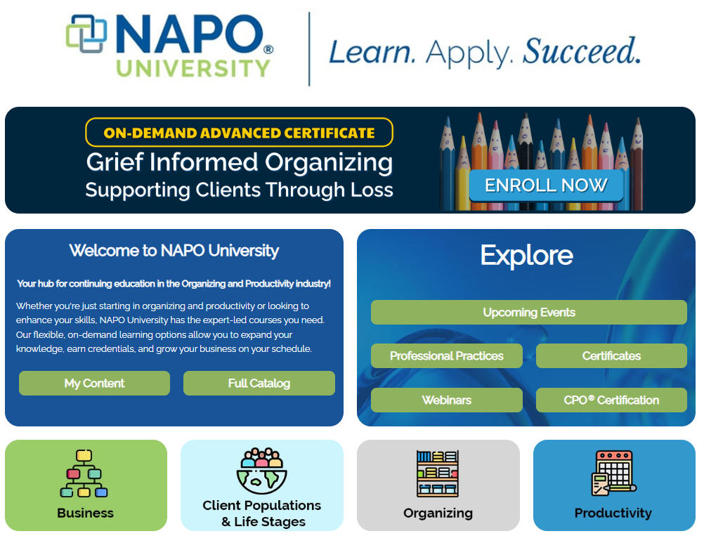 a screen shot of the NAPO University learning management system